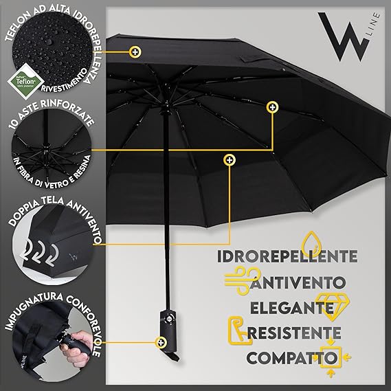WLine WIND Ombrello Pieghevole Antivento Con Custodia