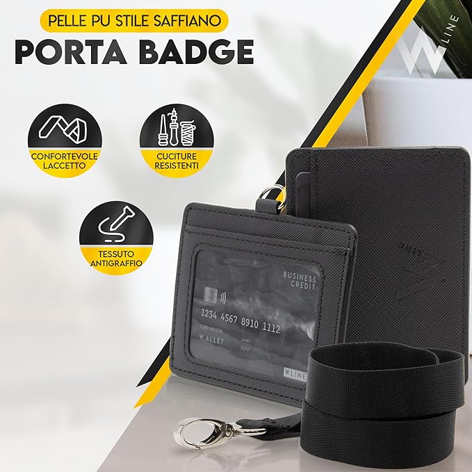 WLine Porta Badge da Collo in Pelle PU Saffiano
