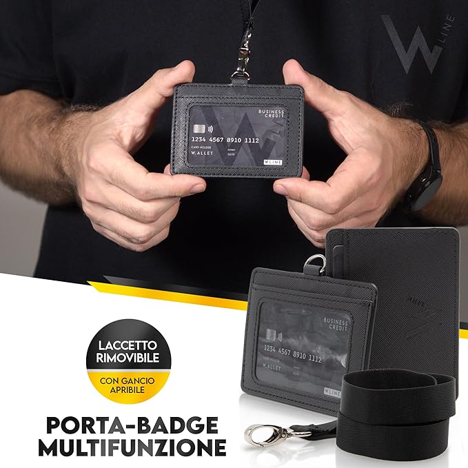 Portabadge In Pelle PU Con Cordino - 2 Pezzi Verticali Per Ufficio, Scuola O Ospedale - Foto 4