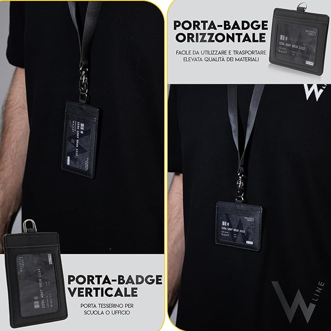 WLine Porta Badge da Collo in Pelle PU Saffiano