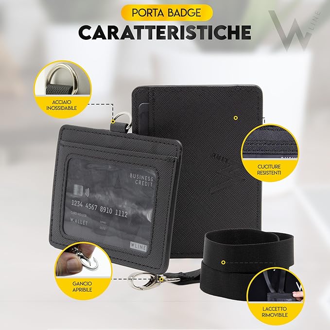 WLine Porta Badge da Collo in Pelle PU Saffiano